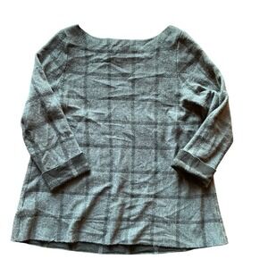 Tahari Womens Merino Wool Plaid‎ Long Sleeve Top Gray Size Medium